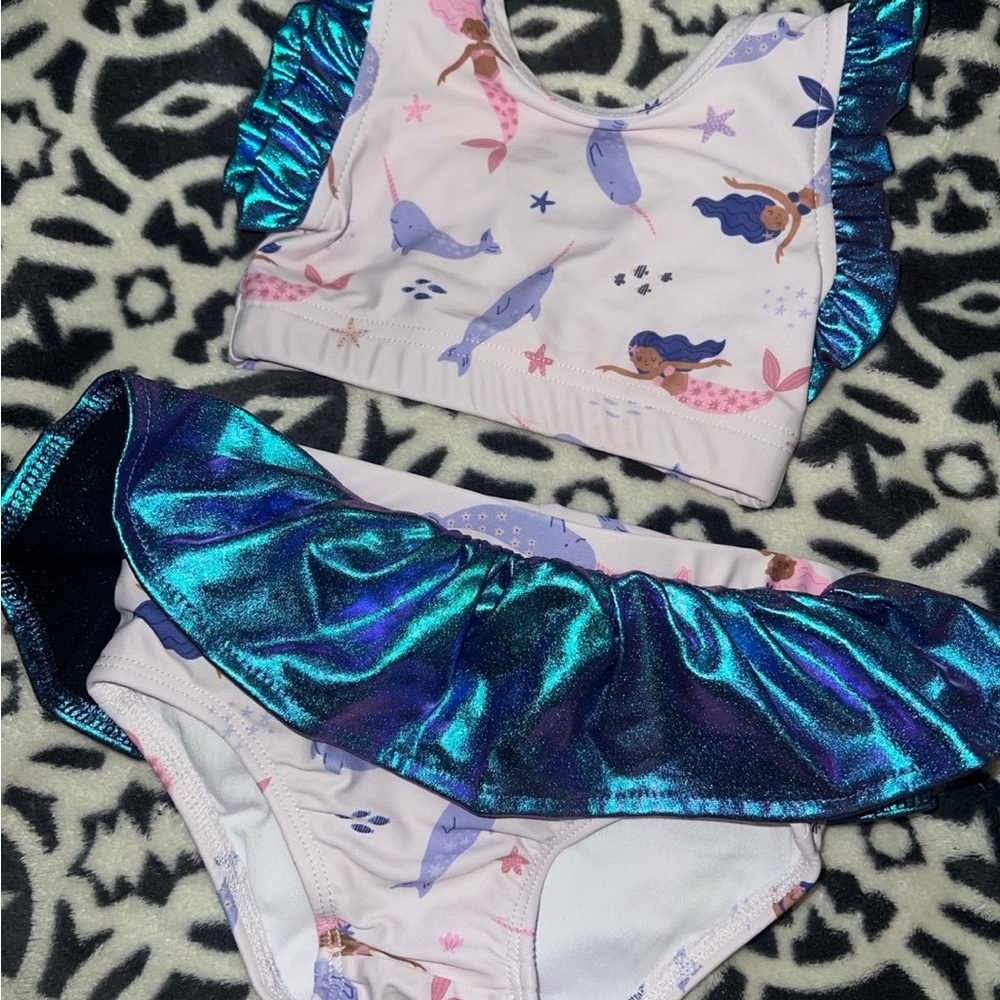 Mermaid Print Bikini with Blue Ruffle